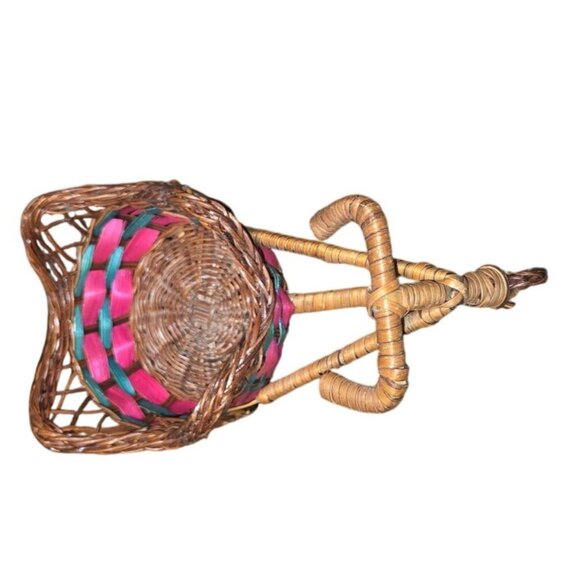 Vintage Wicker Tricycle Planter Basket With Colorful Weave Design boho cottage - Picture 7 of 9